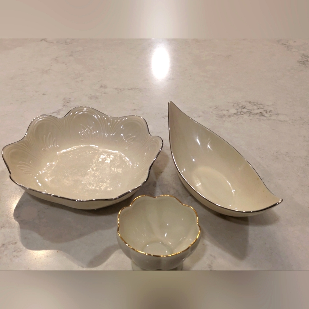 New Lenox 3 PC Set Gold and Silver Trim
